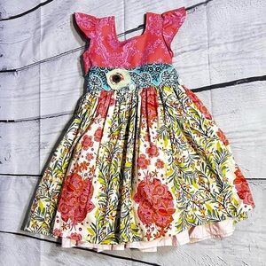 Hopscotch Designs Girls Dress Size M | Multicolor Floral Ruffle Sleeve